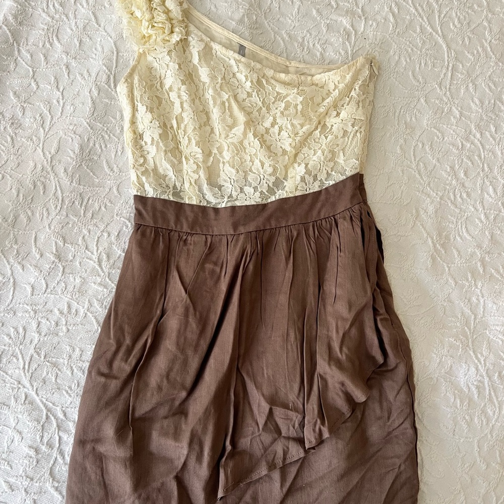 Cream and Brown Lace Dress